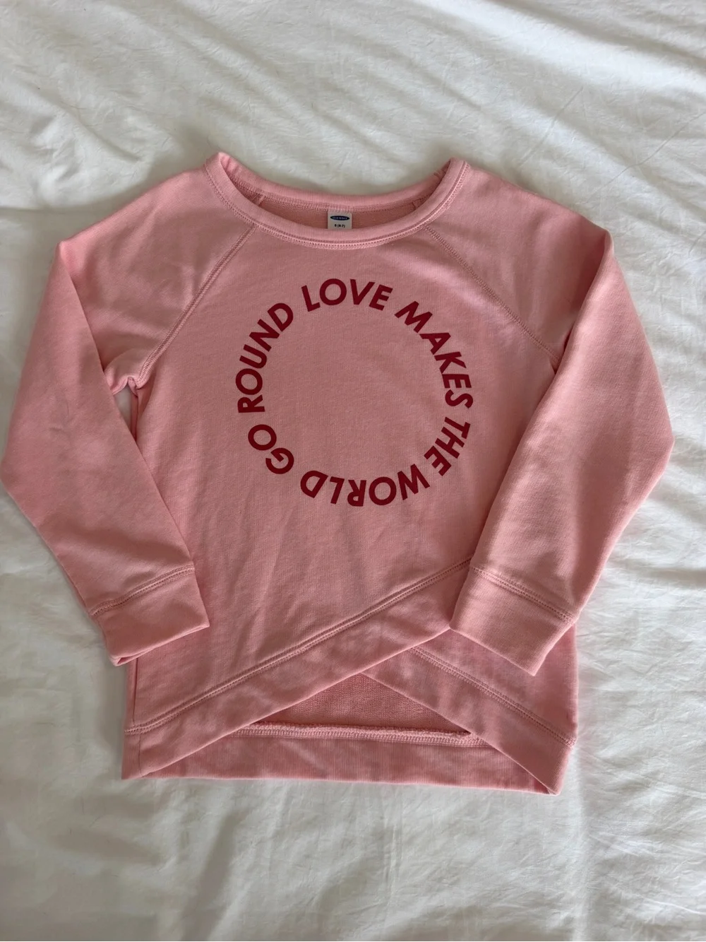 🟢 Old Navy Girls Pink LOVE Graphic Sweatshirt S 6/7 Crossover Hem | 20% Off 2+
